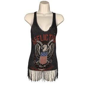 Affliction Women's Tank Top Size Small Sleeveless Fringed Patriotic Rhinestones